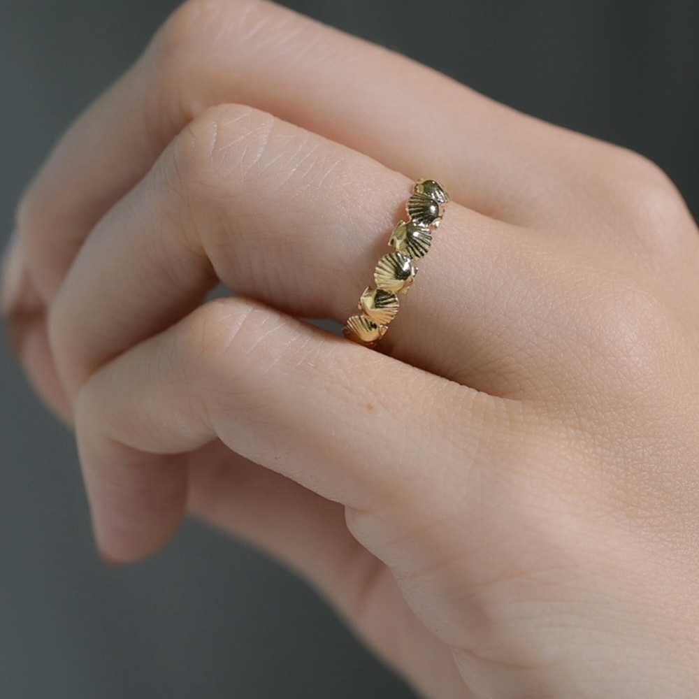 14k solid yellow gold seashell shell ring size 6 - Picture 2 of 4